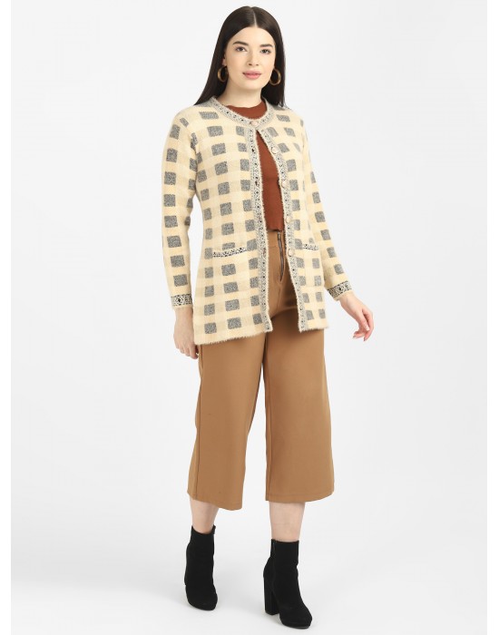 Women Long coat mustrad Front Design with button